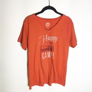 Life is Good Happy Camper V Neck Tee large orange